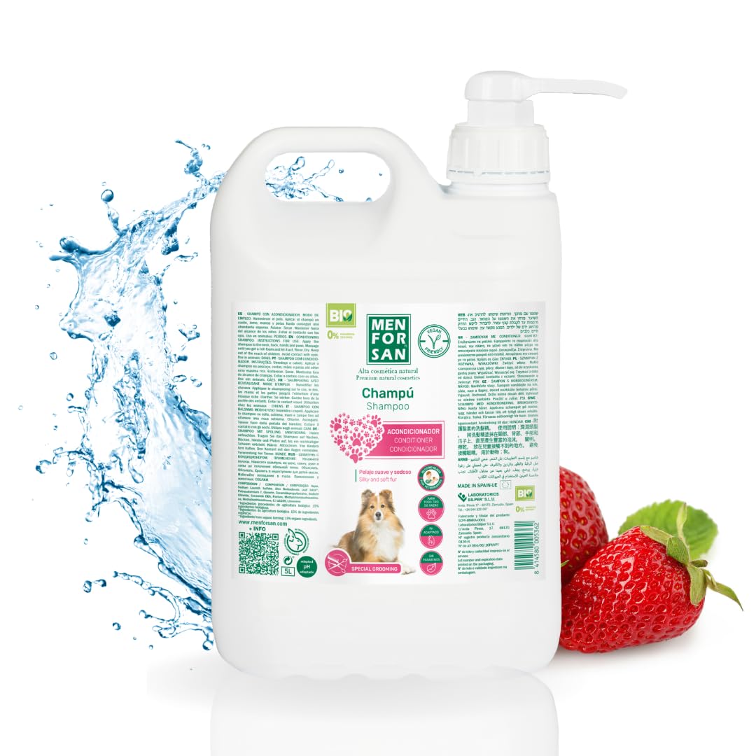MENFORSAN Champú Acondicionador Perros, Aporta volumen y brillo, Fresa, Rosa, 5000 ml
