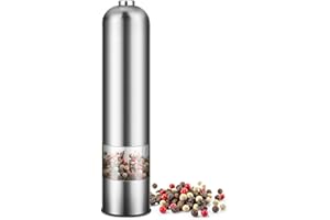 TIGERKINWIT Molino de Sal y Pimienta,Molinillo de Pimienta Eléctrica de Acero Inoxidable con luz y Molinillo de Fine Grind Sal manejo con una sola mano