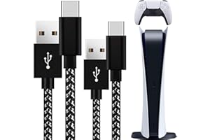 Primicity PS5 Controller Charger Cable 2 Pack- PS5 Charging Cable (3M Extra Long) USB to USB-C Ps5 Charger Wire - Black/Grey Nylon Braided - UK SELLER