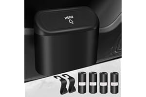 KITBEST Car Bin Trash Can with Lid 60 pcs Trash Bags, Mini Car Rubbish Garbage Bins for Front and Back, Auto Accessories for Storage and Organization - Portable, Cute, Waterproof, Black