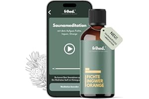 ‎FRIHED. NORDIC WEAR frihed.® Bio Saunaaufguss Fichte, Ingwer & Orange mit App Meditation - Hochkonzentriertes Saunaöl - wärmend - Langanhaltender Duft - Made in Lüneburg