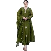 Nermosa Women Embroidery Solid Anarkali Kurta and Pant Set with Dupatta