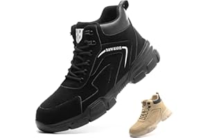Bawalon Chaussures de Sécurité Hommes Femmes Montante, Imperméable Bottines de Sécurité Légère Antidérapant Bottines de Travail Avec Embout en Acier
