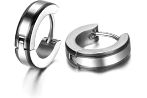 JewelryWe Schmuck Herren Ohrringe, Edelstahl, Glänzend Poliert Creolen Ohrstecker, Blau Schwarz Gold Silber