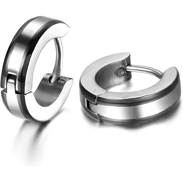 JewelryWe Sieraden heren dames oorbellen, creolen, oorstekers, roestvrij staal, zilver, zwart, goud, Small, Roestvrij staal, Geen edelsteen