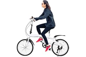 EieiKaha Folding Bike, Outside 20 Inch Folding Mountain Bike 6 Speed Full Suspension High-Carbon Steel Frame Mini Portable Bicycle, Foldable Bikes for Adults/Men/Women, White