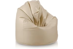 Bepouf - Pouf a Sacco Baby 55Øx95H cm 150L 100% Ecopelle Beige Imbottito, Puffo per Sedersi Bambini - Pouf Poltrona Salotto e Camera da Letto Comodo e Lavabile, Poltrona Sacco Anallergica Impermeabile
