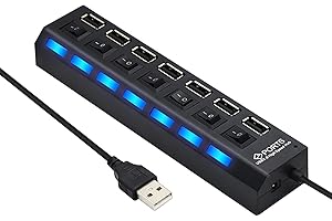 Joynine Hub Usb 7 Porte Multipresa Usb, Sdoppiatore Usb, Porta Usb Multipla Per Pc con Singoli Interruttori ON/OFF e Luci a LED, per Ps4/Ps5, PC da Gioco, Laptop, Memoria USB, Stampante