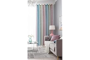 ele ELEOPTION Stars Blackout Curtains, Cut Out Stars Drapery with Eyelet, for Kids Girls Bedroom Living Room Colorful Double Layer Star Window Curtains, 1 Panel, Pink, 53" W x 108" L(134x270cm)