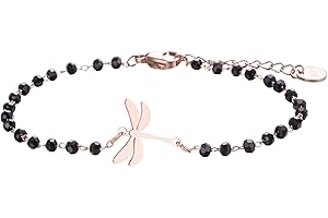 pengjin-Bracciale con ciondolo a quadrifoglio portafortuna, in acciaio inox, con perline nere, semplice braccialetto portafortuna