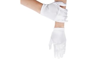 HAIFAFAFAING Guantes de satén blanco para niñas, guantes de vestir de princesa para vacaciones, bodas y concursos, longitud de la muñeca, S (4-14 años)