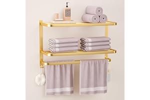 DDS-DUDES 3-Tier Gold Towel Racks for Bathroom with Multilayer Hotel Towel Shelf Stainless Steel Wall-Mounted Brushed Finish Holder with Shelves 23 Inches