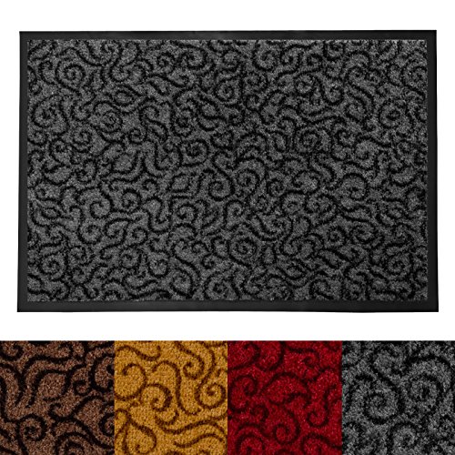 Design Schmutzfangmatte | mit Schnörkelmuster | für Eingangsbereich | Fußmatte in vielen Größen und Farben | grau 90x150 cm