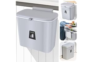 GOYADA 7L wiszący kosz kuchenny, 25 x 23,7 x 13 cm, kosz na śmieci z przesuwaną pokrywą, kosz na śmieci do kuchni łazienkowej - szary