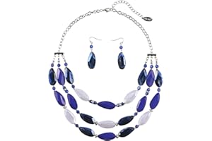 Bocar 3 Layer Beads Statement Necklace Earring for Women Jewelry Set (NK-10077)