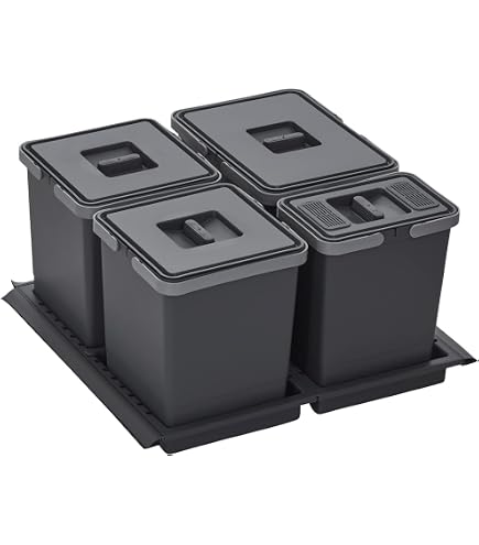 BLANCO FLEXON II Low 90/4 Sistema Cestini Raccolta Differenziata, 4 Secchi 73L, Telaio Alluminio Nero, 90 Cm - 3