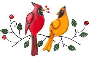 YiYa Metal Bird Wall Art Decor Parrot Wall Art Decor Red Birds Metal Wall Decor Colorful Bird Wall Art for Outdoor Metal Decor Bedroom Living Room Office Corridor Garden Patio Fence Gifts