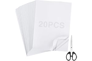 Realure 20 Feuilles A4 Format Adhésif Double Face Transparent, Blanc Ruban Adhésif Double Face 8.27 x 11.69in avec Ciseaux, Super Fort Feuille Adhésive pour Le Papier Cadeau Diamond Painting