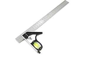Bailinks 12Inch/300mm combination square, engineers square Stainless Steel metal ruler, spirit level sets with Bubble Level for Carpenter, Engineer, Woodworking