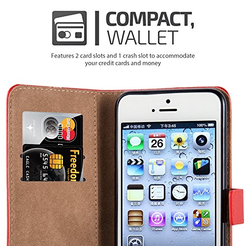 iPhone 5 / 5S / SE - New Flip Wallet Book [Stand View] Premium Leather
Case Cover For Apple iPhone 5 / 5S /SE+ Screen Protector With
Microfibre Polishing Cloth By Panaaz (Red)