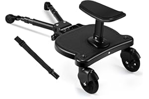 ENERHUB Buggy Board, Universal Buggy Board with Seat, Kiddy Board Compatible with Over 99% of Pushchairs, Pram Standing Board Stroller Board for Children from 2-6 Years (Black)