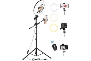 LUXSURE 10.5" Ring Light with Tripod Stand & Phone Holder, Overhead Tripod for Phone with Ring Light, Overhead Camera Phone Mount for Video Recording/Live Streaming/Selfie/Cooking
