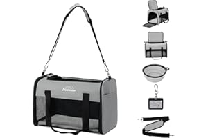 ZEEKRREST Cat Dog Carrier Soft Sided, Collapsible Pet Travel Carrier Airline Approved, Portable Medium Large Puppies Kennel Carrier with Washable Pad Breathable Mesh, up to 10 Kg Grey,48 x 30 x 30 CM