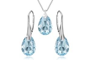 PANDA-JEWELLERY Set di gioielli in argento Sterling 925 con cristalli Swarovski®, a goccia, in molti colori, orecchini da donna, collana con ciondolo, gioielli da donna in confezione regalo, Argento, cristallo