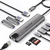 Aluminium Docking Station USB C Hub 2 HDMI, Gigabit Ethernet, 4 USB A, USB C 3.0, PD100W, SD TF, 1000Mbps RJ45 Lan Dock Usbc 