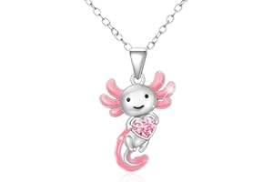 Mikovivi Axolotl Necklace, Zinc Alloy Crystal Axolotl Pendant Necklace Cute Pink Rhinestone Jewelry Gift for Boys Girls Birthday Christmas Graduation