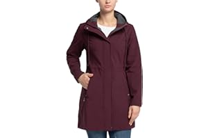33,000ft Damen Leichte Wasserdichte Softshell Regenjacke Lange Funktionsjacke Übergangsjacke Windjacke Atmungsaktive Regenparka mit Kapuze Regenmantel für Wandern Laufen Sporten