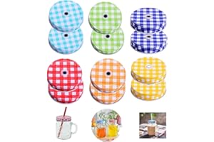 Guidre Set di 12 Coperchi metallo Mason Jar bicchieri con coperchi riusabili Coperchio con Cannuccia Coperchio Barattolo ​Maniglia Vetro frullato Cocktail Vari Colori (12)