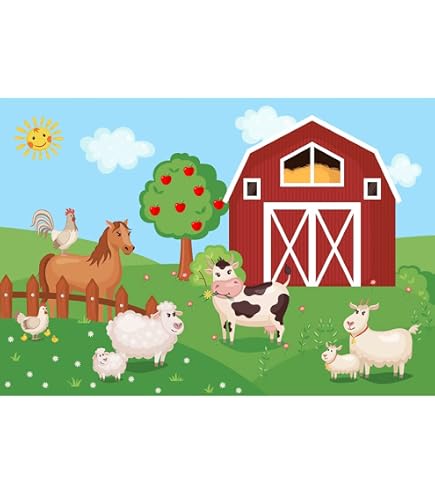 Sfondo Fotografico Renaiss Fattoria 1.8x1.2m – Tema Camion Verde Con Animali Per Compleanno Bambini E Baby Shower