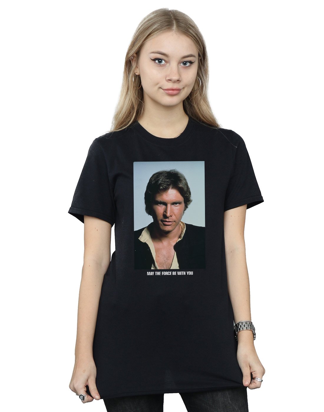 Star-Wars-Damen-Han-Solo-May-The-Force-Boyfriend-Fit-T-Shirt-Schwarz-X-Large