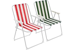 Harbour Housewares Folding Beach Deck Chairs - Red/Green Stripe - Pack of 2 - Metal Outdoor Patio Seat Lightweight Portable Deck Chair for Picnic, Garden, Camping, Fishing