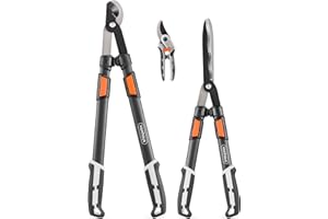 VonHaus Lot de 3 Cisailles de Jardin – Coupe-Branches, Taille-Haie, Sécateur – Poignées Télescopiques Extensibles – Prise Douce – Outils Légers