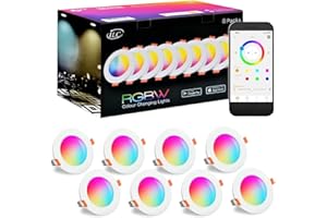 iLC Foco Empotrable LED Techo 8W, trabajar con Alexa(Se requiere un dispositivo Echo), Corte Ф68-85mm, 2700K - 6000K + RGB Cambio de Color, Aplicación controlada Downlight (8 unidades)