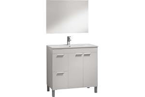 Abitti Mueble de Baño Sabela Estilo Contemporáneo en Color Blanco Brillo con 2 Cajones y 2 Puertas 80x80x45 cm (Lavabo PMMA)