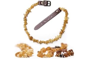 ChronoBalance® Naszyjnik z bursztynu dla psów, obroża dla psa z prawdziwego bursztynu z regulowanym skórzanym zapięciem, rozmiary dla małych i dużych psów, bez dodatków chemicznych