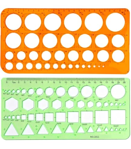 Règle Gabarit Géométrique 2 Pièces – Normographe Avec Cercles, Triangles, Carrés, Pour Dessin, Design Et études, 20 Cm