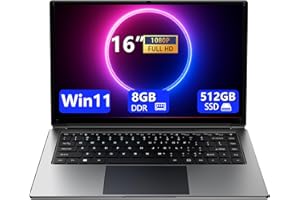 MOROSTRON laptop 16-inch , 8GB DDR 512GB SSD portable laptop, expandable to 1TB,Pentium quad-core CPU up to 2.64 GHz,9000mAh battery,Mini HDMI interface,USB3.0 interface,dual-band WiFi,webcam,slim laptops