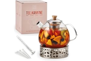 lieb&lecker - Teekanne mit Stövchen + Bowleset + Siebeinsatz - 1500ml Bowlegefäß aus Borosilikatglas, Inkl. Edelstahlkelle, 4x Pikser, Insektenschutz, 2x Rezepte - auch Cocktails + Punschgefäß