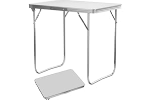 AutoBaBa Folding Table, Heavy Duty Portable Table, 80x60x70cm, with Durable Aluminium Frame and Handle, Indoor Outdoor Garden Catering Foldable Table for Party Dinner Picnic BBQ Camping
