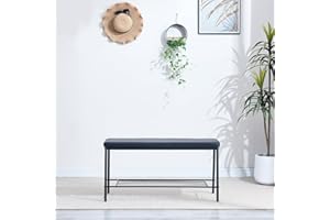 TRESBIEN Dining Table Bench, Faux Leather Soft Padded Long Seat, Metal Frame Rectangle Sofa Bench for Kitchen Living Room Bedroom & Entryway (Black, 90 x 35 x 46cm)