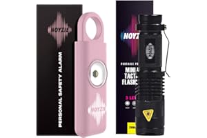 Personal Alarm NOYZIE Personal Safety Alarm with LOUD 125db Siren & 200-Lumen Strobing LED Light Self Defence Rope Alarm Keyring Keychain for Women, Men, Elderly, Dog Walkers PLUS Small Torch (Pink)