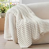 BEDELITE Decorative Blanket for Sofa, Cream White, 125 x 150 cm | Soft and warm striped flannel, an ideal gift for women and