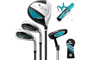 COSTWAY Ensemble Club de Golf Portable pour Enfants, Set de Golf Complet Sac Trépied avec Capuche Anti-Pluie, pour Droitier