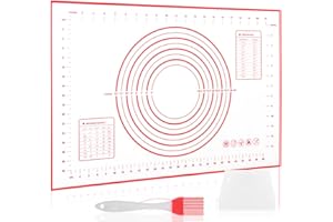LXUDN Tapis de Cuisson Silicone 80 * 60cm, Antiadhésif, Tapis Silicone Patisserie Avec Marques de Mesure, Plaque Silicone Patisserie Avec Fond Antidérapant(Rouge+Grattoir)