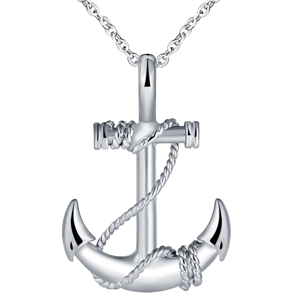 Collier Noir 46cm Avec Pendentif Ancre 'love' 23x19 Mm - Neuf Sans Emballage