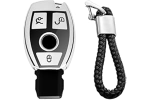 M.JVisun Miękki TPU Kluczyk Samochodowe Etui na Klucze dla Mercedes-Benz A Klasa B C E S G M V Klasa CLA CLS GLA GLC GLE GLK GL GLS SL SLK SLC Viano dla Metris - Lśniący Srebrny - Spleciony Breloki